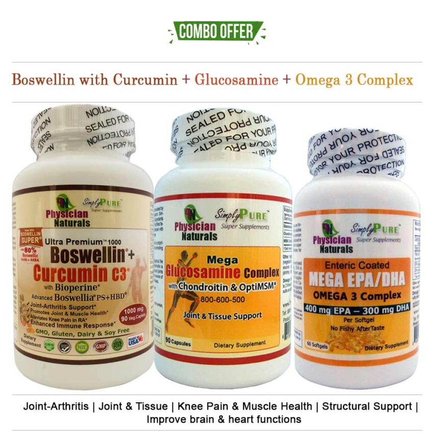 Combo Boswellin Curcumin+Glucosamine+Omega3 - 3 Pack