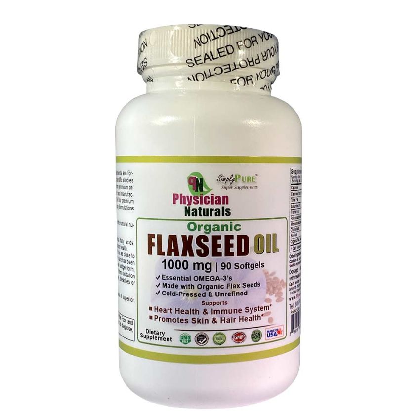 Organic Flax Oil 1000mg-100 Soft Gels Rich Source of Omega 3-6-9 Fatty Acid Alpha-linolenic Acid Cold Pressed and Unrefined for Heart Health