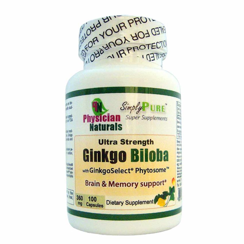 Ultra Strength Ginkgo Biloba 360 mg 100 Caps with Gingko Select Phytosome Brain Memory Health