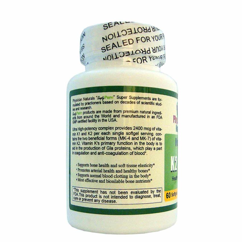 Highest Potency Vitamin K with Advanced K2 Complex 2400mcg Softgels with Vitamin K1 and K2