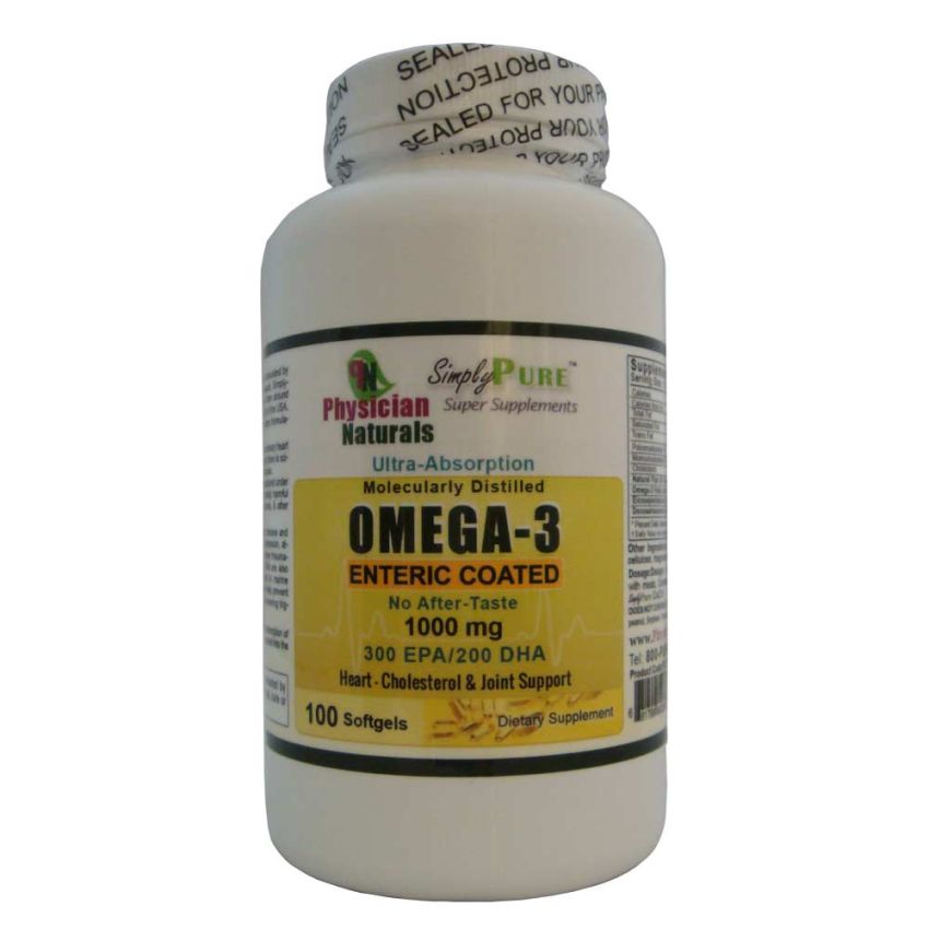 Omega 3 1000 mg Enteric Coated Ultra Absorption 100 Softgels