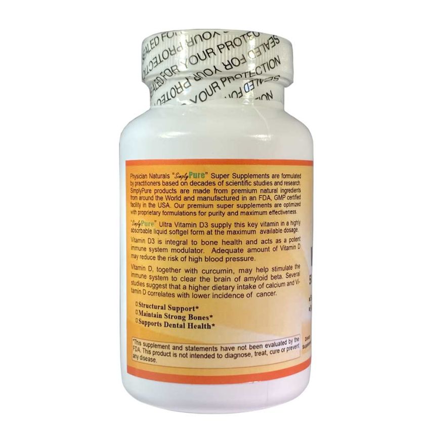 Ultra Vitamin D3 5000 IU Maximum Potency 100 Minigels Highly Absorbable Promotes Immune Bone Muscle and Cardiovascular System Support