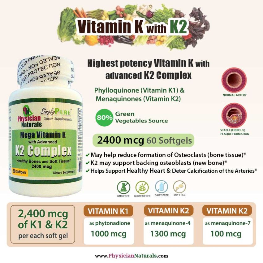Highest Potency Vitamin K with Advanced K2 Complex 2400mcg Softgels with Vitamin K1 and K2